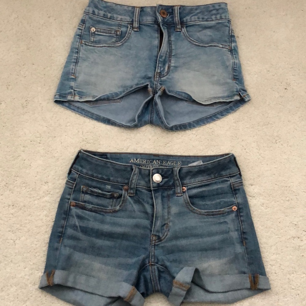Both pairs of light wash jean shorts